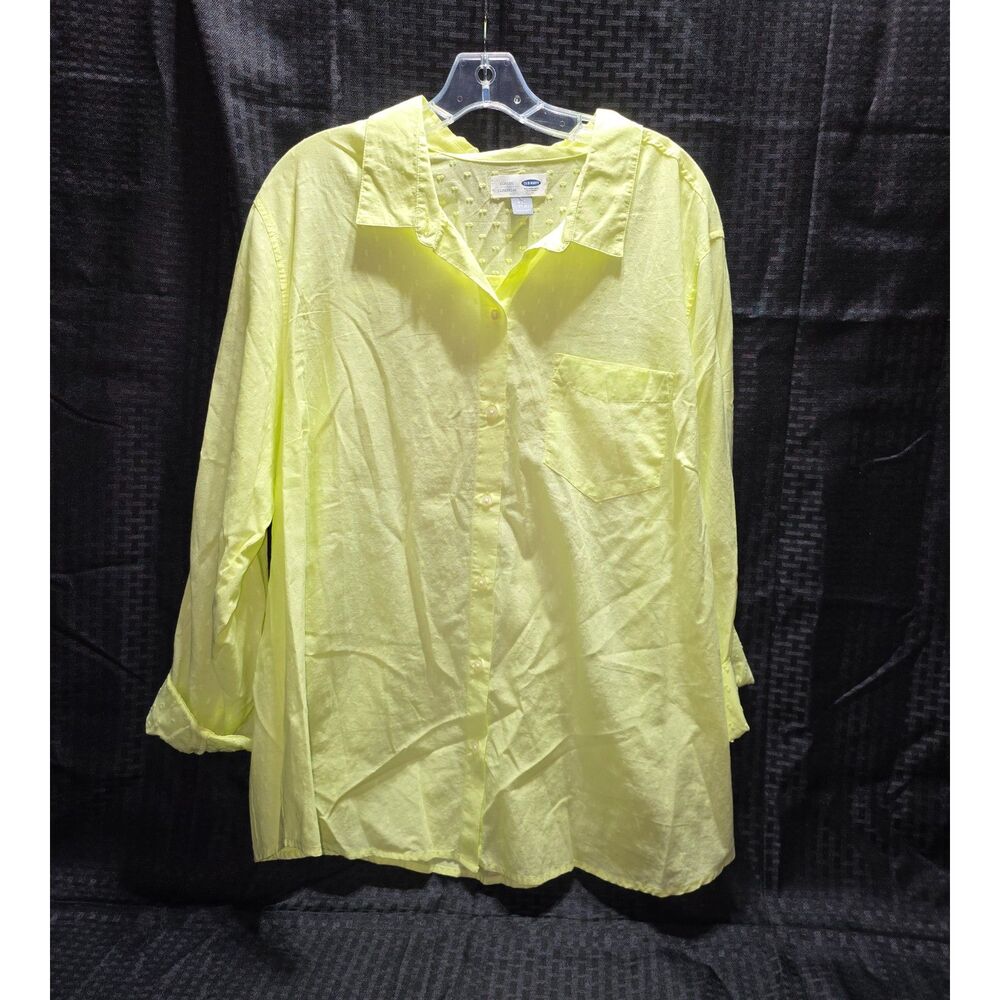 NWT Old Navy Neon Yellow 100% Cotton Button Front Blouse Size XXL